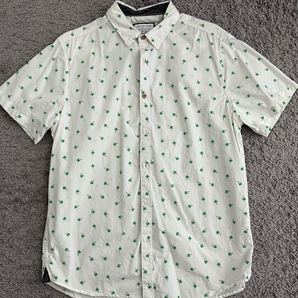 Denim and flower button up shirt Large